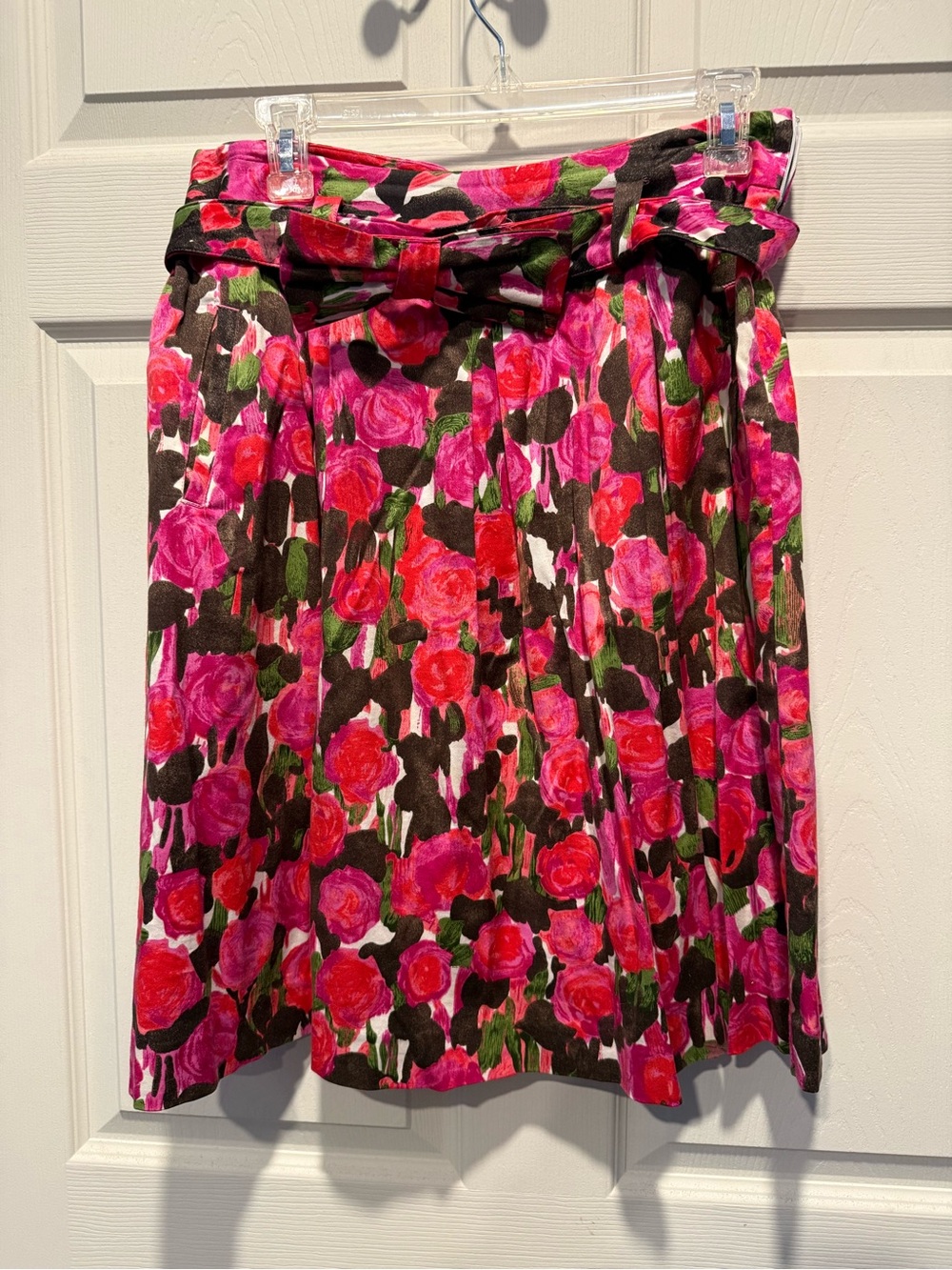 INC International Concepts Pink and Red Floral A-Line Skirt with Self-Tie